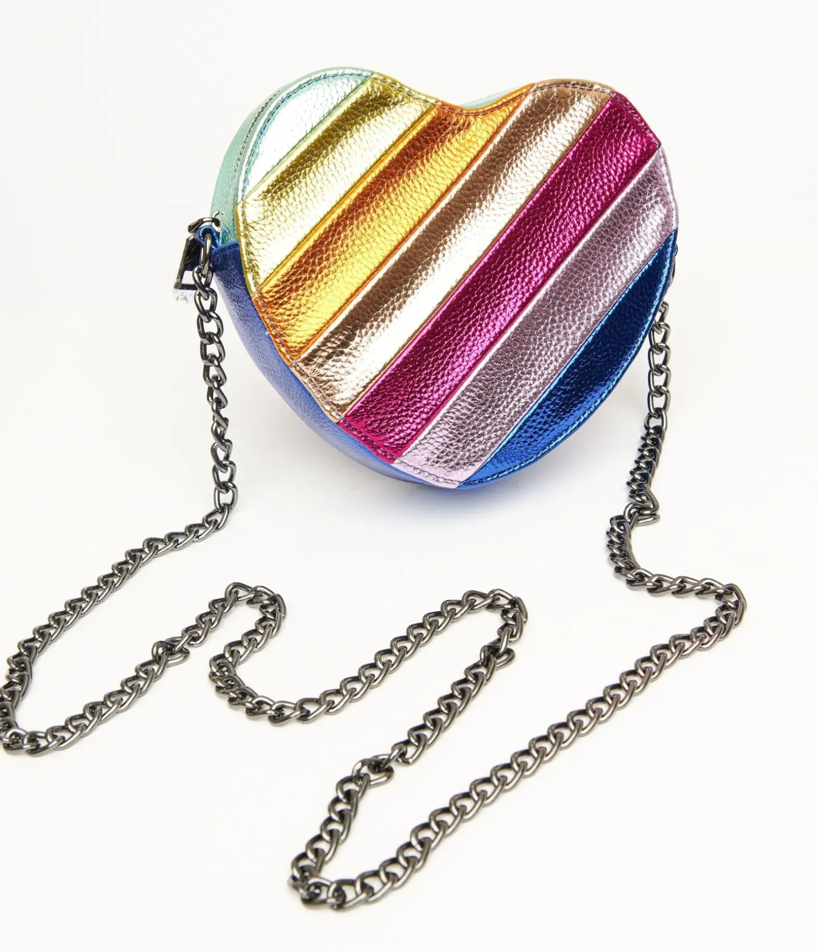 Unique Vintage Pride|Novelty Bags>Metallic Rainbow Heart Leatherette Crossbody Bag