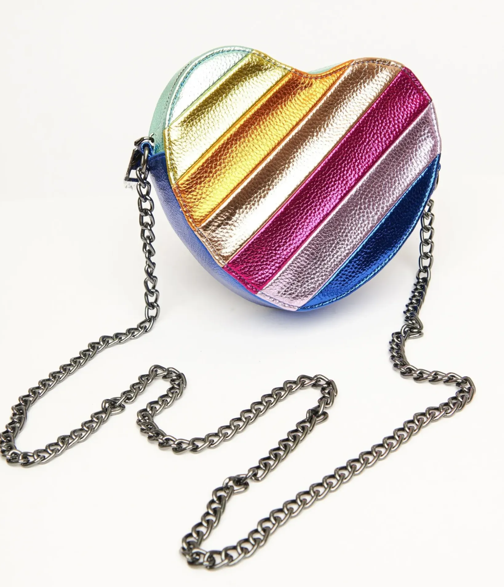 Unique Vintage Pride|Novelty Bags>Metallic Rainbow Heart Leatherette Crossbody Bag