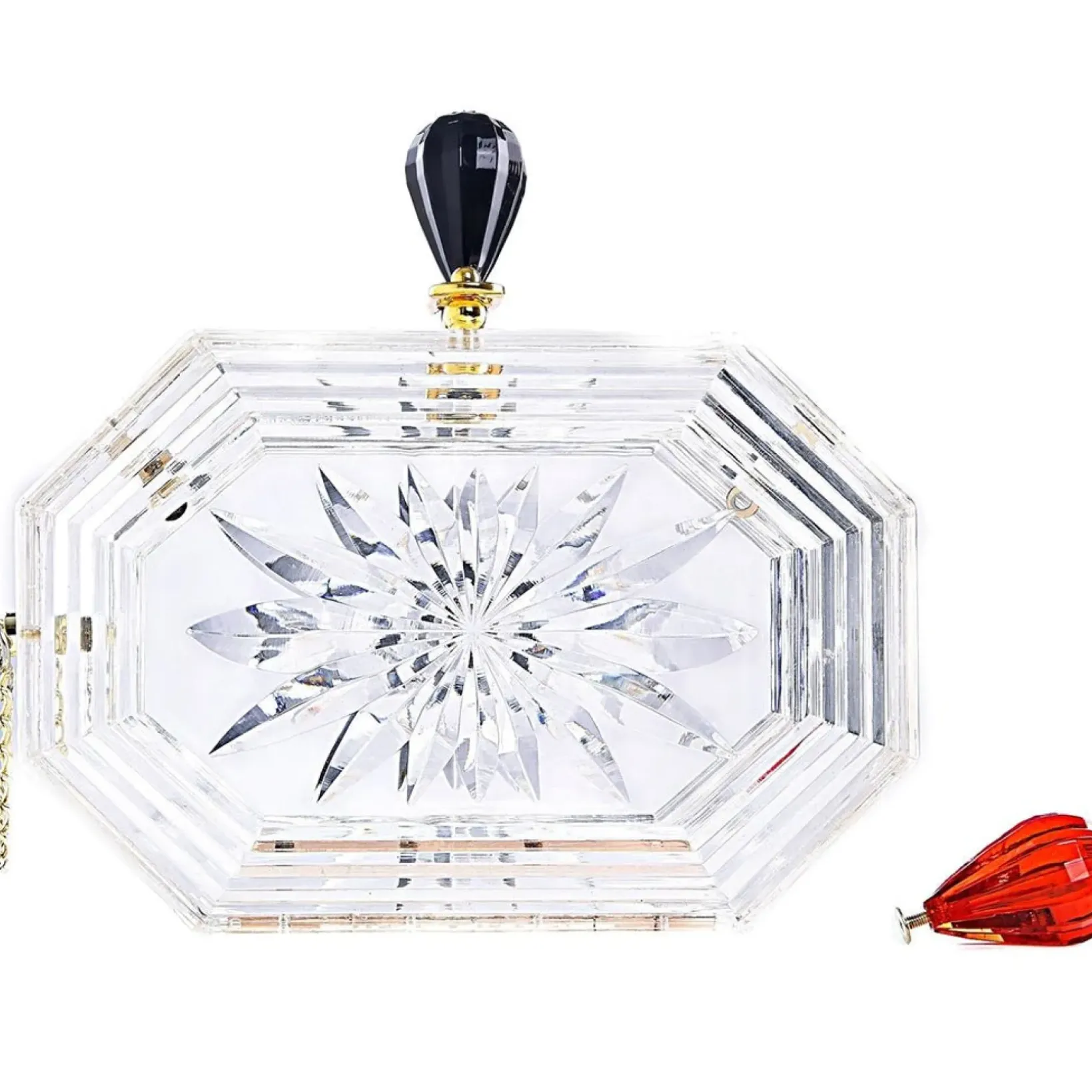Unique Vintage Novelty Bags>Milanblocks Clear Acrylic Perfume Bottle Box Clutch Handbag