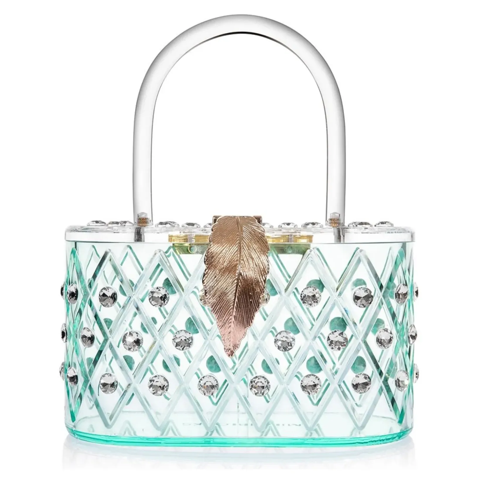 Unique Vintage Novelty Bags>Milanblocks 1950s Spearmint Ice Crystal Acrylic Box Clutch Handbag