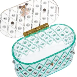 Unique Vintage Novelty Bags>Milanblocks 1950s Spearmint Ice Crystal Acrylic Box Clutch Handbag