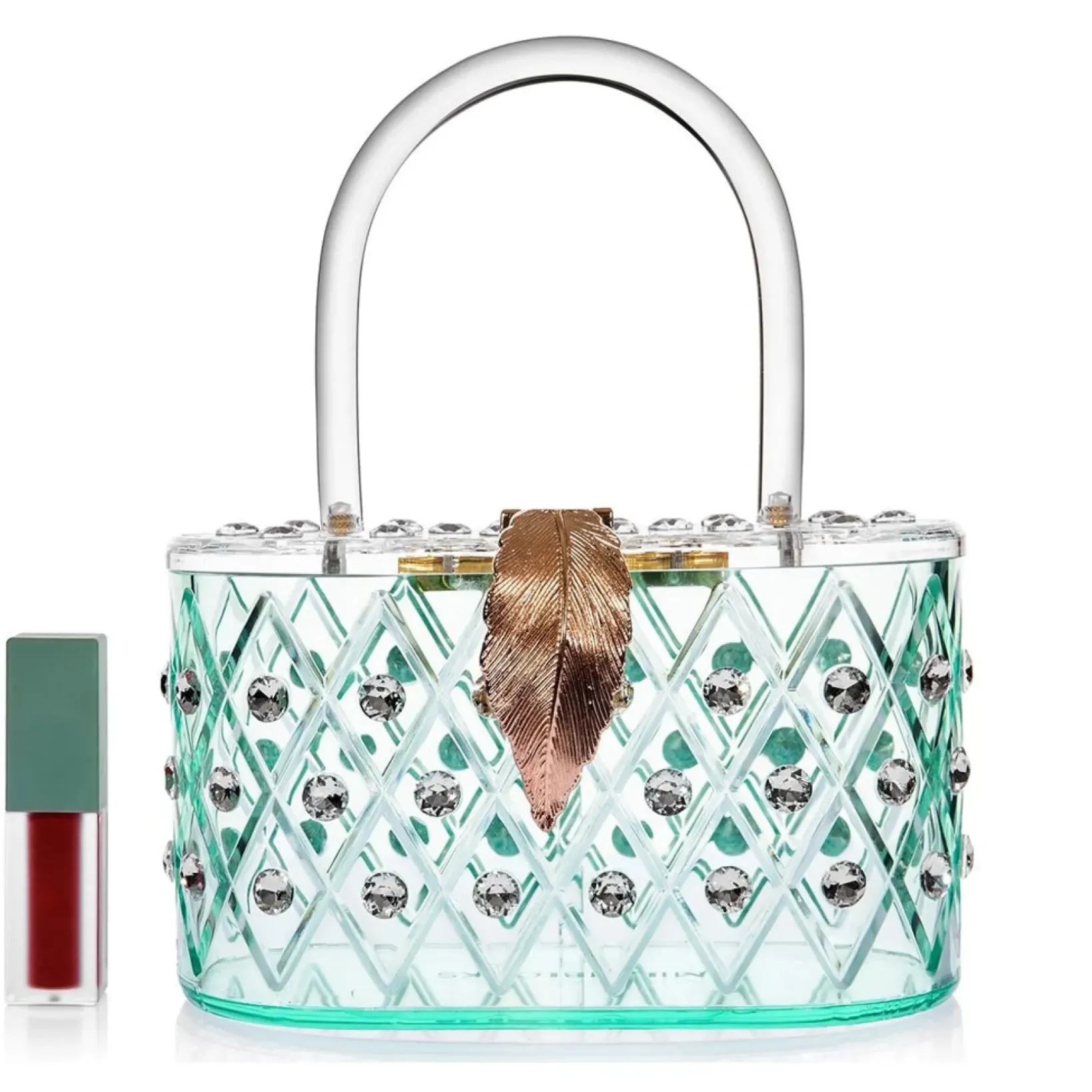 Unique Vintage Novelty Bags>Milanblocks 1950s Spearmint Ice Crystal Acrylic Box Clutch Handbag