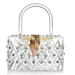 Unique Vintage Novelty Bags>Milanblocks 1950s The Princess Clear Crystal Acrylic Box Clutch Handbag
