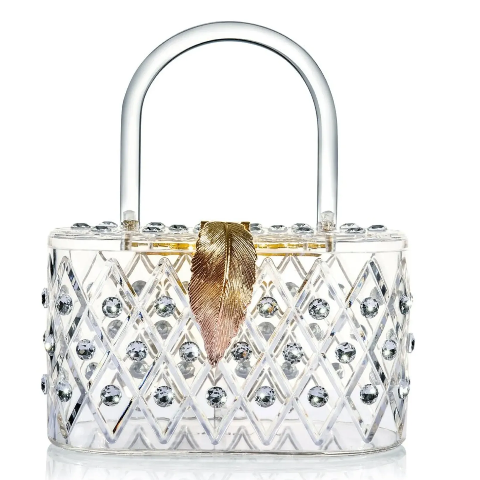 Unique Vintage Novelty Bags>Milanblocks 1950s The Princess Clear Crystal Acrylic Box Clutch Handbag