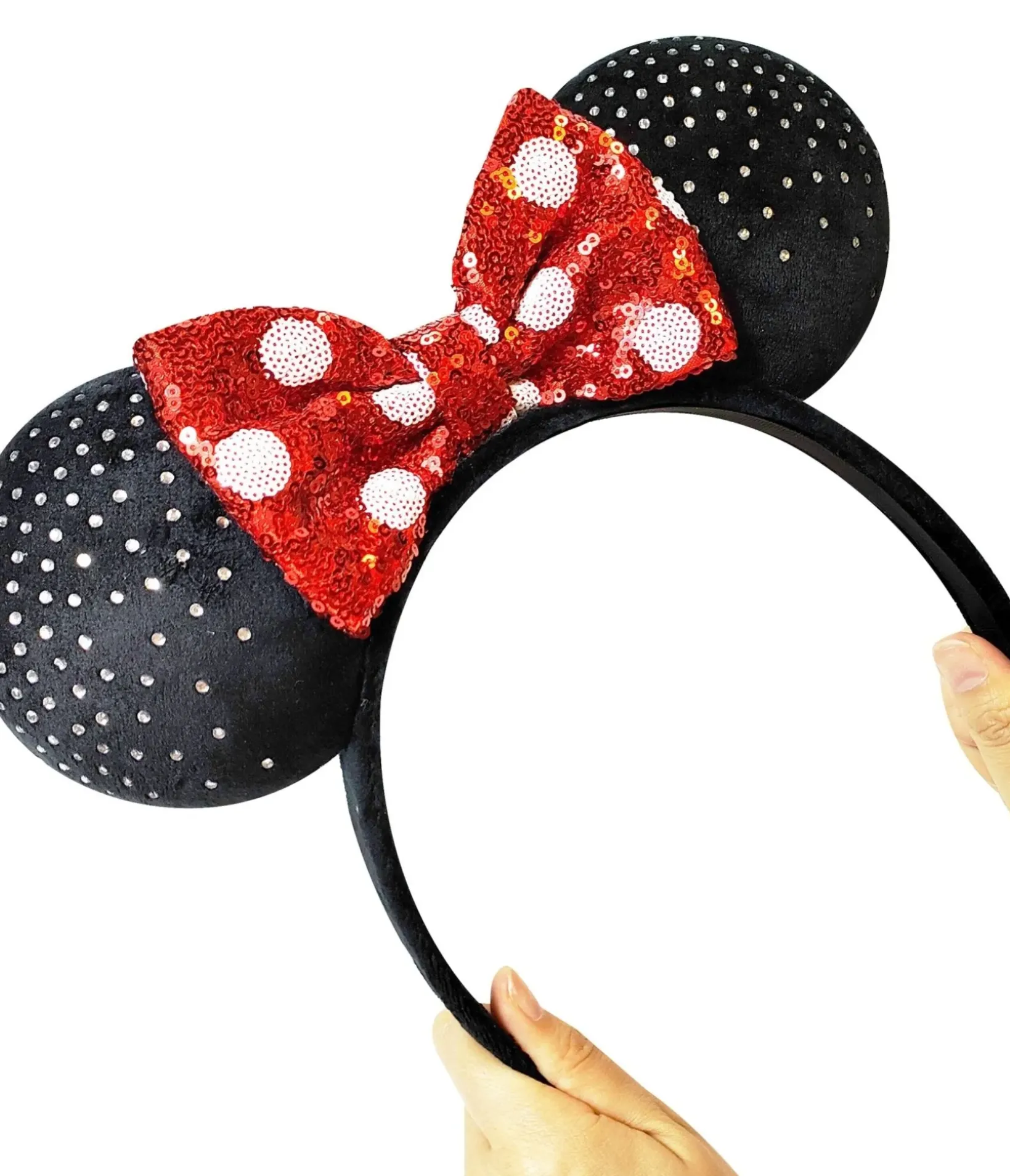 Unique Vintage All Things Red|Headbands>Minnie Mouse Black & Red Sequin Plush Headband