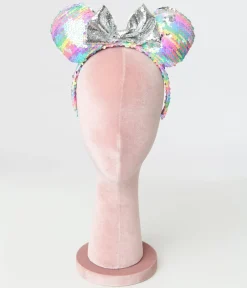 Unique Vintage Headbands>Minnie Mouse Pastel Rainbow Sequin Plush Headband