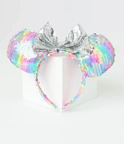 Unique Vintage Headbands>Minnie Mouse Pastel Rainbow Sequin Plush Headband