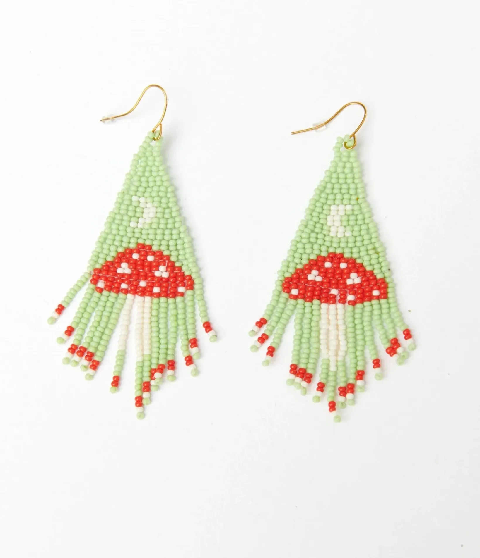 Unique Vintage All Things Red|Earrings>Mint & Red Mushroom Beaded Earrings