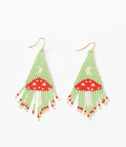 Unique Vintage All Things Red|Earrings>Mint & Red Mushroom Beaded Earrings