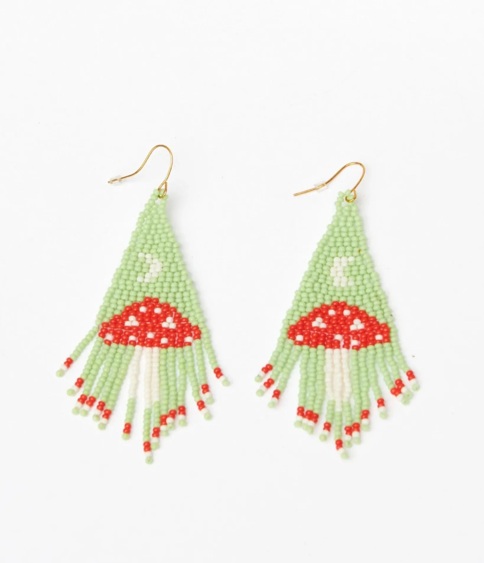 Unique Vintage All Things Red|Earrings>Mint & Red Mushroom Beaded Earrings