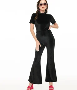 Unique Vintage Rompers & Jumpsuits|All Things Black>Miracle Eye Black Velvet Bell Bottom Jagger Jumpsuit