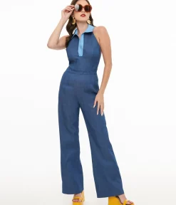 Unique Vintage Rompers & Jumpsuits>Miracle Eye Blue Denim Cecilia Jumpsuit