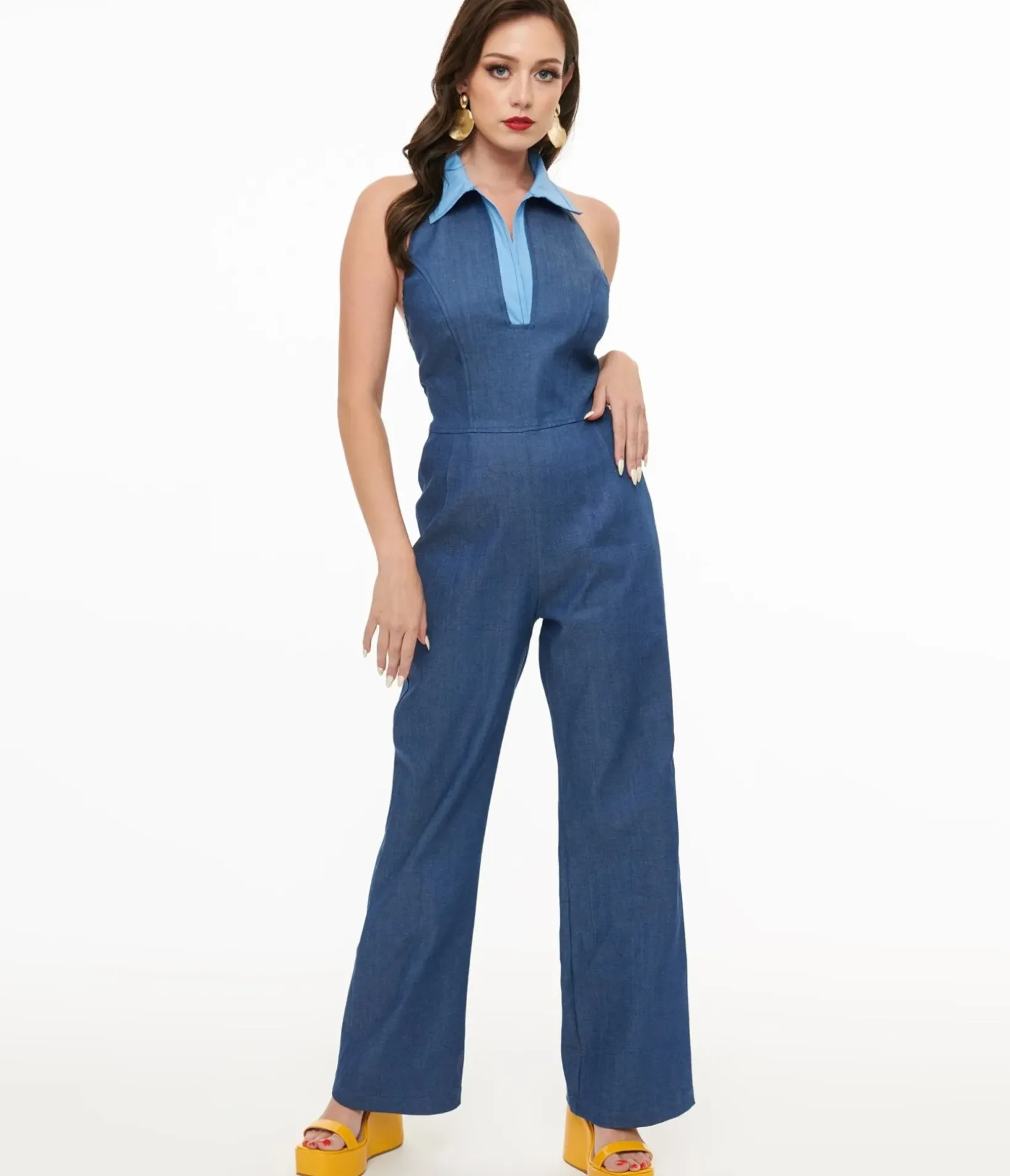 Unique Vintage Rompers & Jumpsuits>Miracle Eye Blue Denim Cecilia Jumpsuit