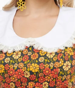Unique Vintage Everyday Dresses>Miracle Eye 1960s Yellow & Orange Marigold Dolly Mini Dress