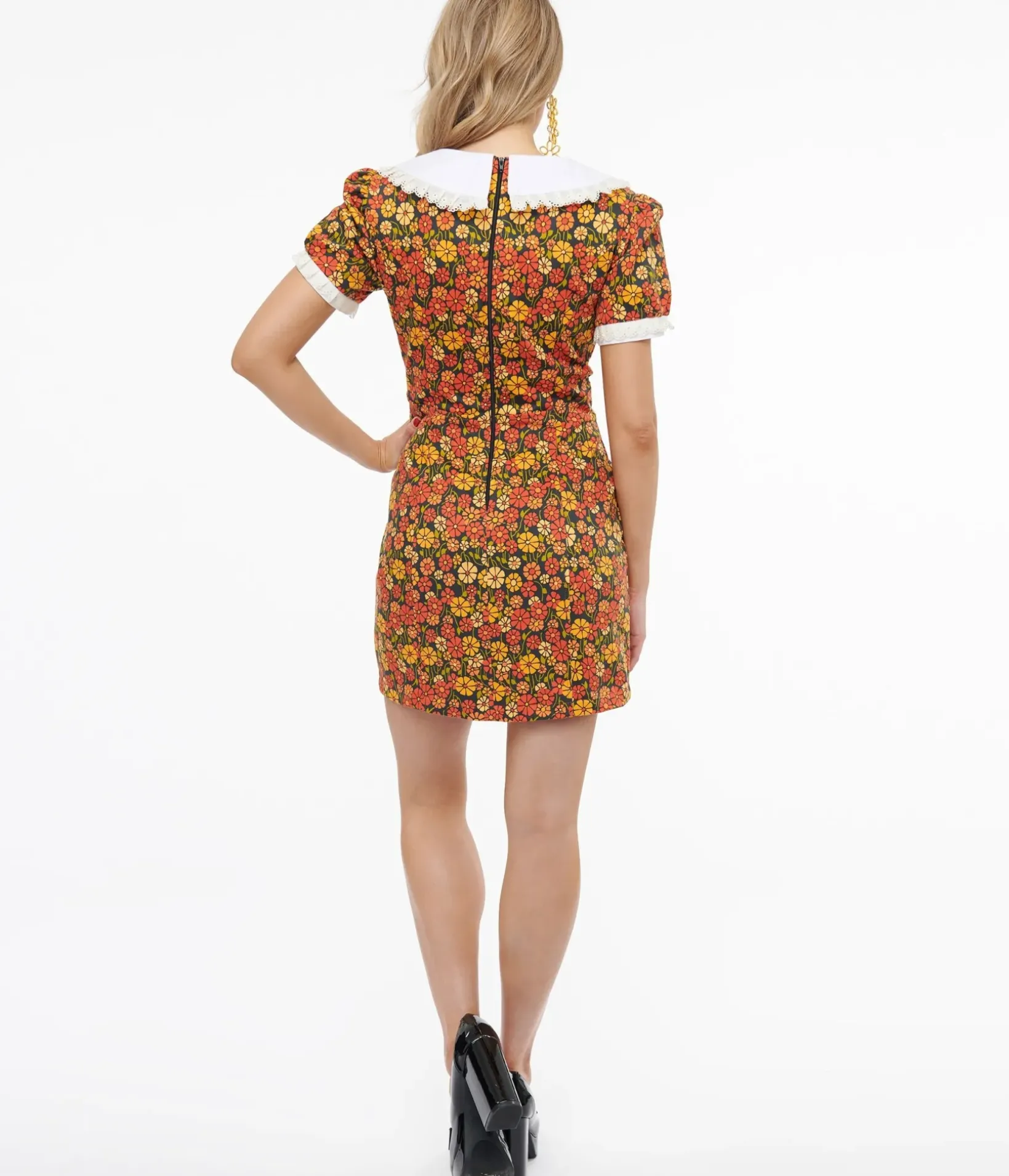 Unique Vintage Everyday Dresses>Miracle Eye 1960s Yellow & Orange Marigold Dolly Mini Dress