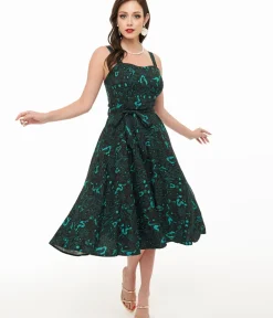 Unique Vintage Swing|Pocket Dresses>Miss Lulo 1950s Teal Sea Witch Print Lori Swing Dress