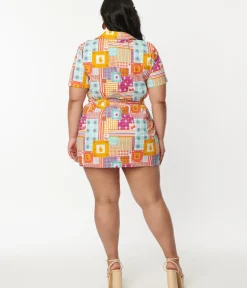 Unique Vintage Everyday Dresses>Multicolor Patchwork Print Mini Dress