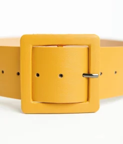 Unique Vintage Belts>Mustard Leatherette Wide Belt