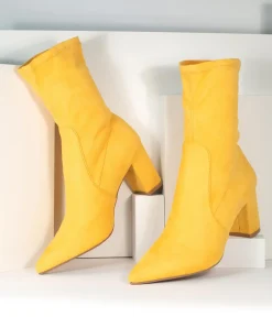 Unique Vintage Boots|Heels>Mustard Suede Pointed Bootie