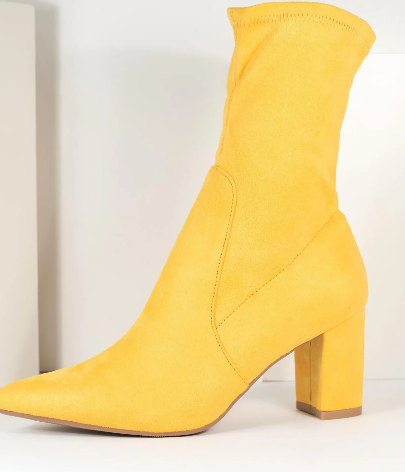 Unique Vintage Boots|Heels>Mustard Suede Pointed Bootie
