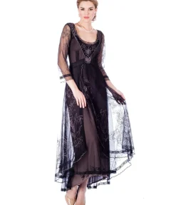 Unique Vintage Special Occasion|Prom Dresses>Nataya Black Embroidered Tulle Downton Abbey Edwardian Tea Party Dress