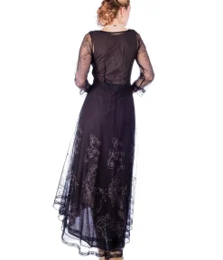 Unique Vintage Special Occasion|Prom Dresses>Nataya Black Embroidered Tulle Downton Abbey Edwardian Tea Party Dress