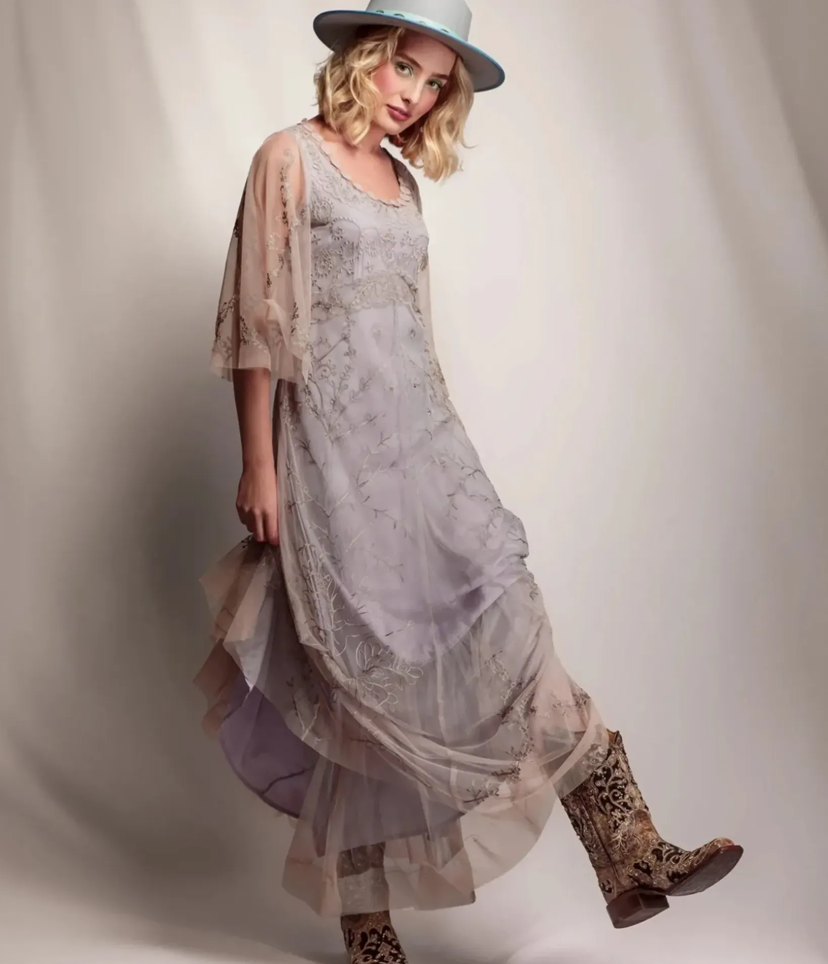 Unique Vintage Special Occasion|Wedding Guest>Nataya Lilac Lace Meadow Delilah Dress