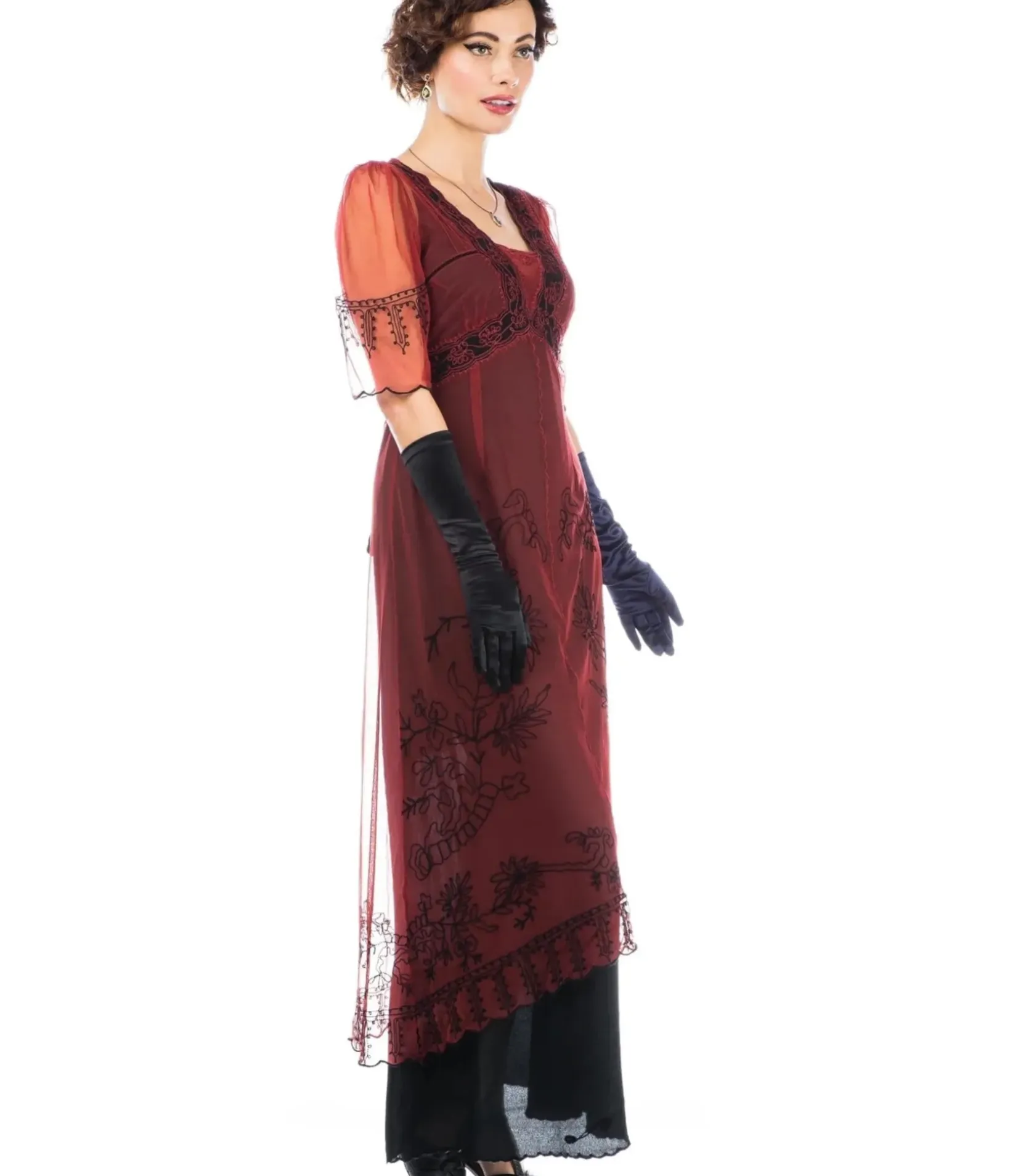 Unique Vintage Special Occasion|Bridesmaid Dresses>Nataya 1920s Style Wine & Black Flapper Dress