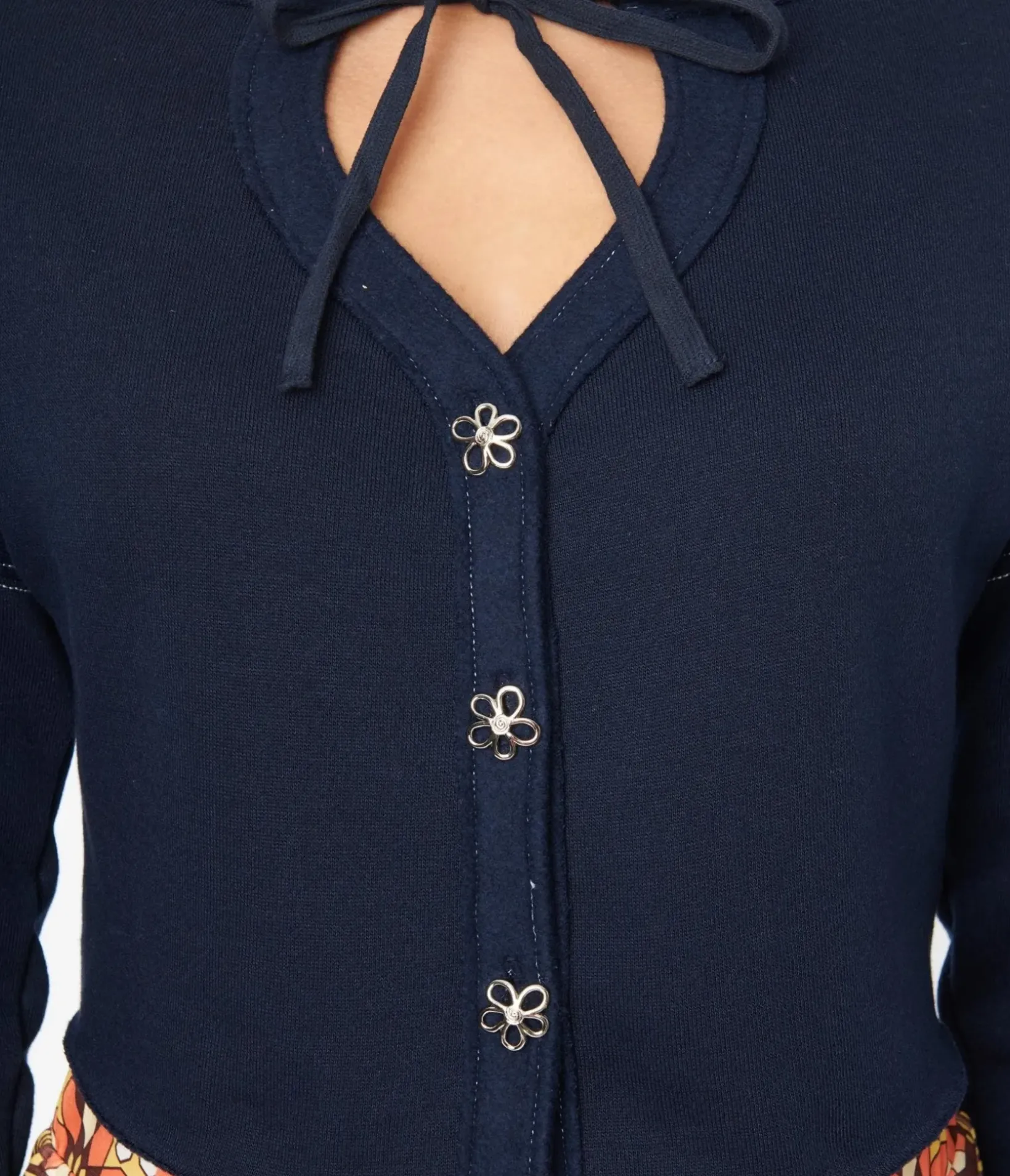 Unique Vintage Sweaters & Cardigans>Navy Floral Button Cropped Petunia Cardigan