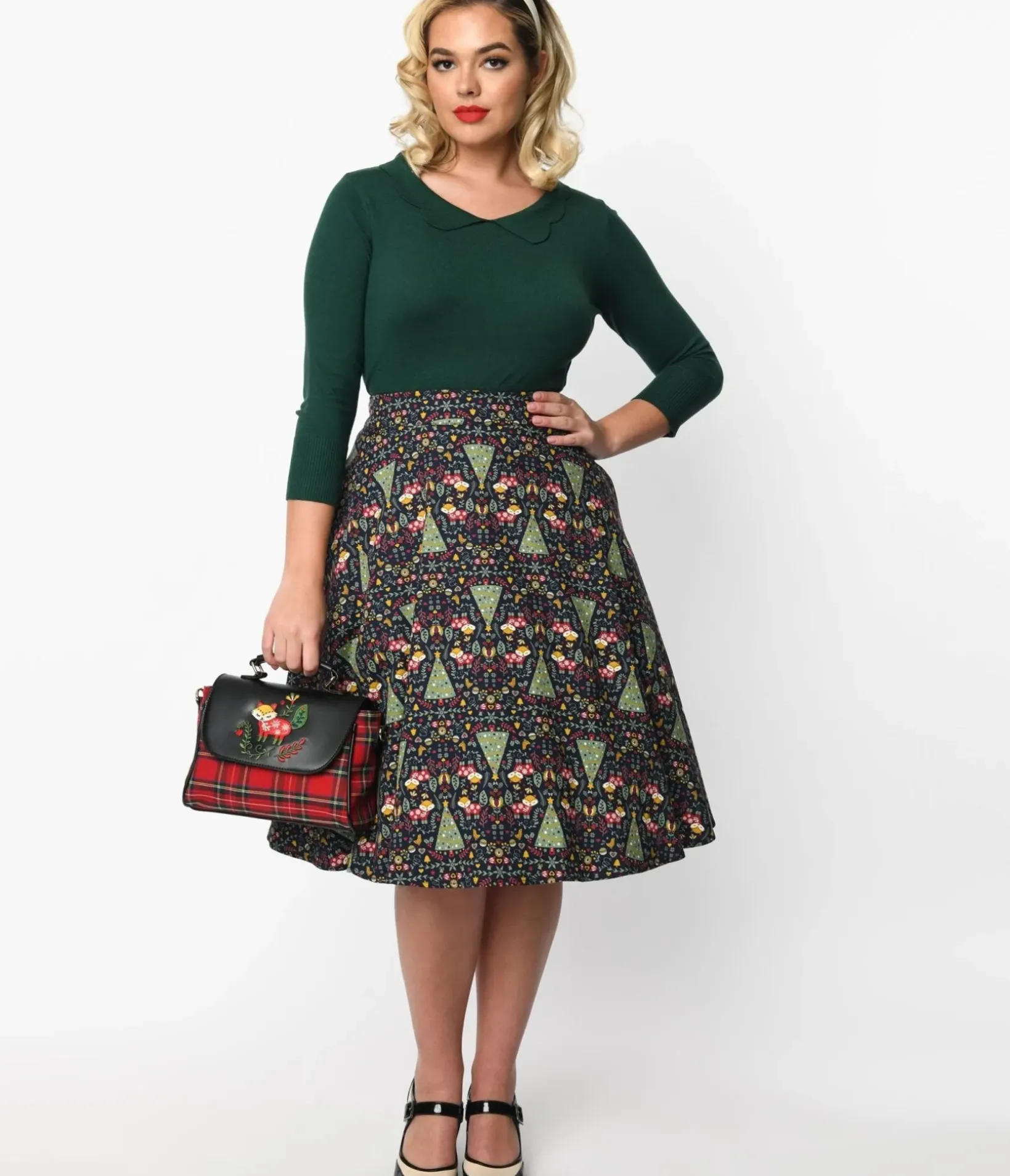 Unique Vintage Skirts>Navy Heritage Scandi Swing Skirt