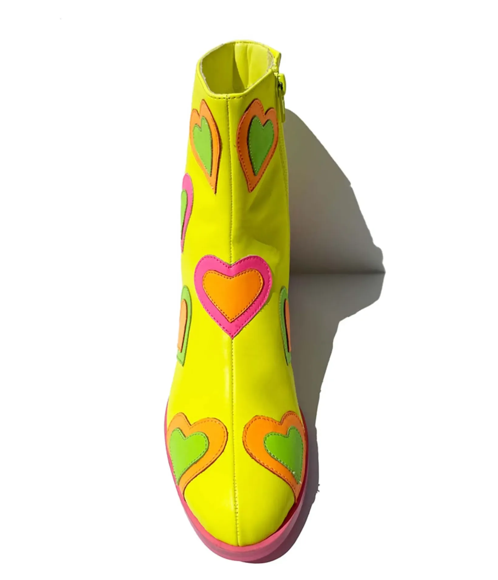 Unique Vintage Boots>Neon Yellow & Rainbow Heart to Heart Ankle Boot