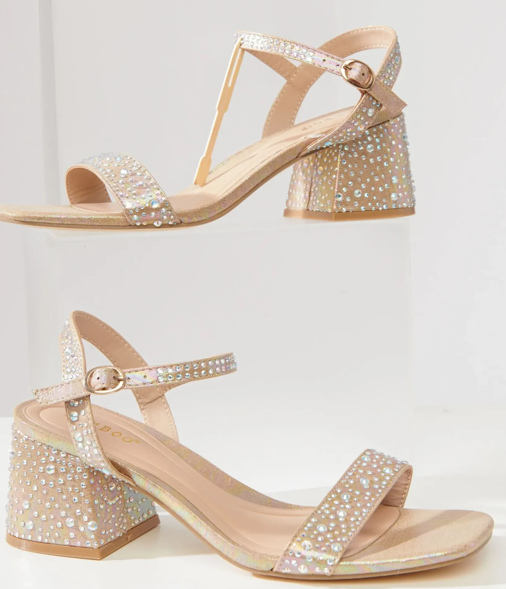 Unique Vintage Heels|Date Night Outfits>Nude & Silver Rhinestone Kitten Peep Toe Heels