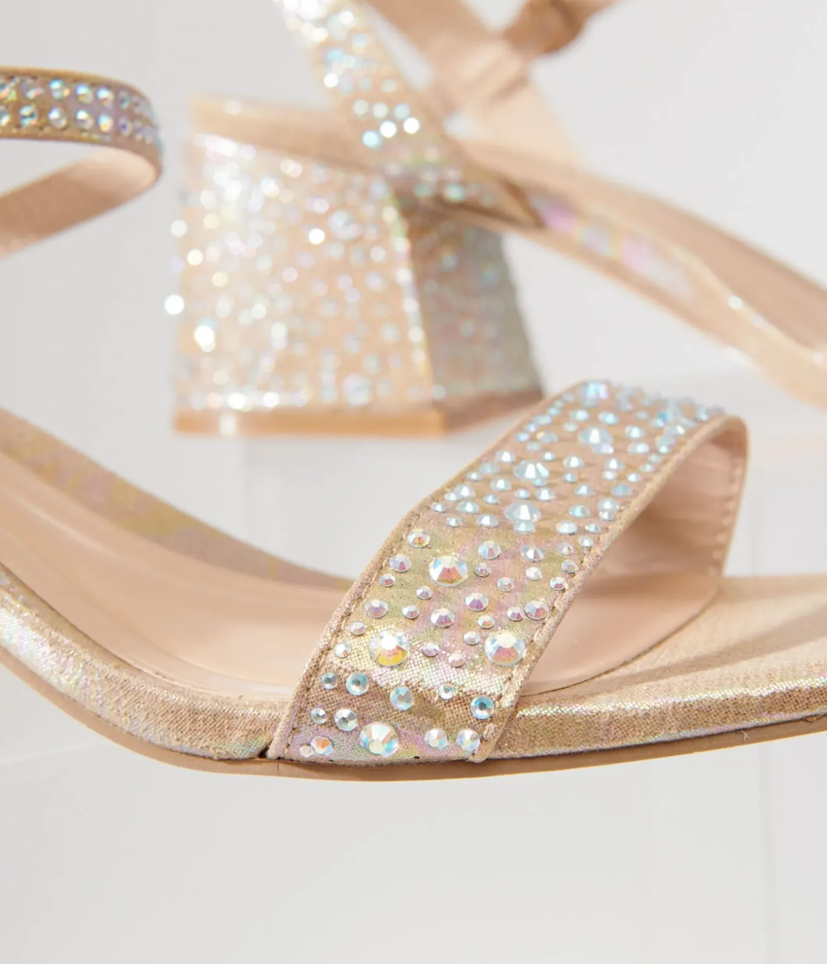 Unique Vintage Heels|Date Night Outfits>Nude & Silver Rhinestone Kitten Peep Toe Heels