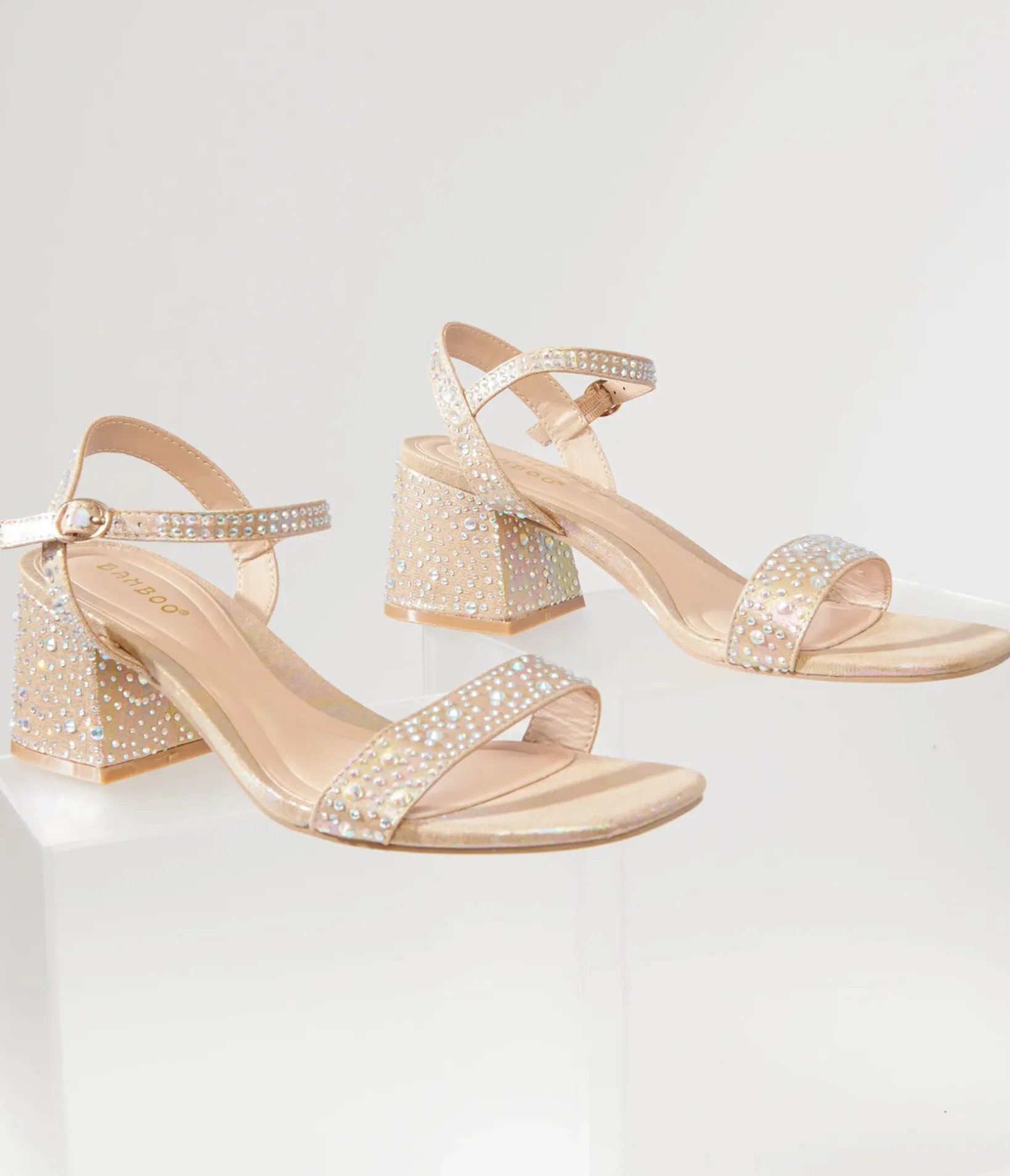 Unique Vintage Heels|Date Night Outfits>Nude & Silver Rhinestone Kitten Peep Toe Heels