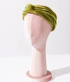 Unique Vintage Headbands>Olive Green Plush Velvet Twist Front Headband