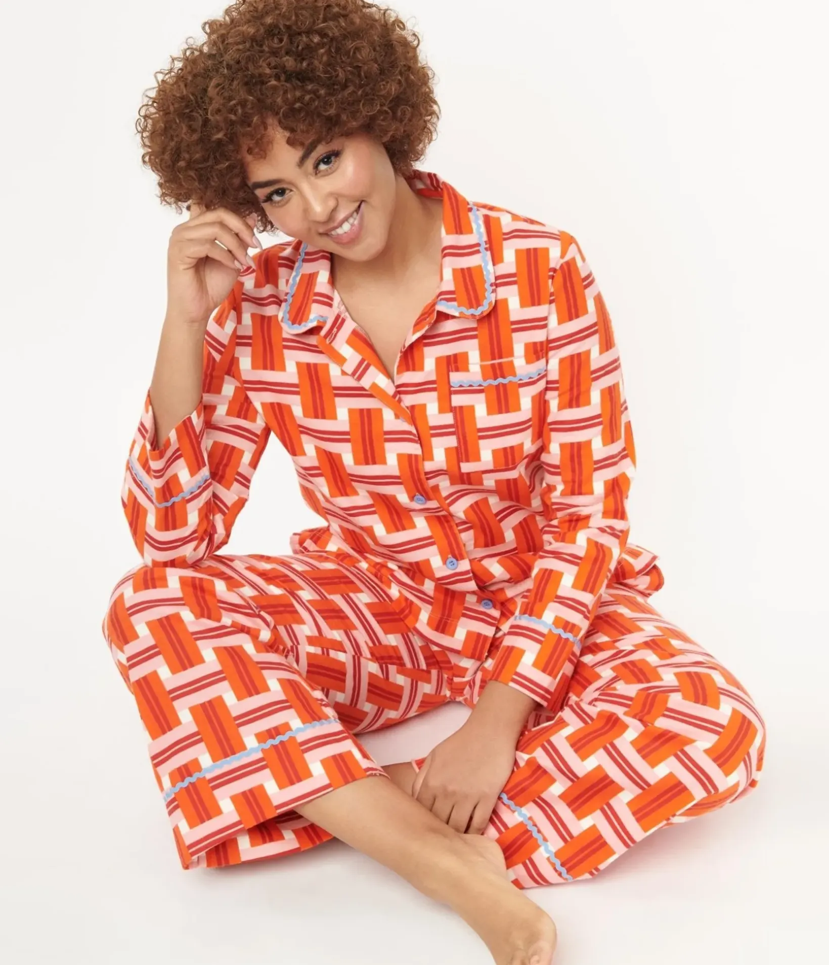 Unique Vintage All Things Red>Orange & Red Basket Plaid Pajama Bottoms