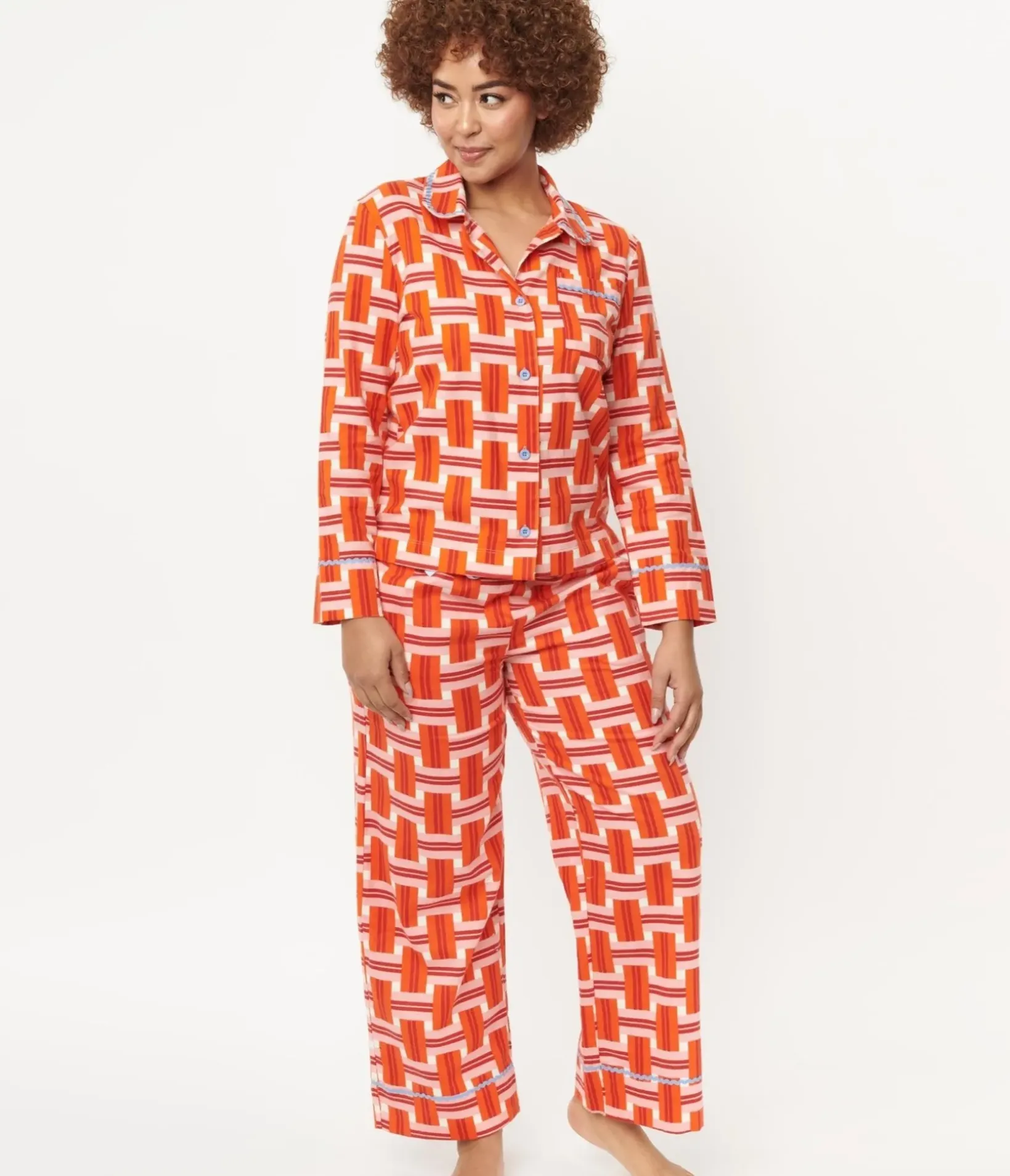 Unique Vintage All Things Red>Orange & Red Basket Plaid Pajama Bottoms