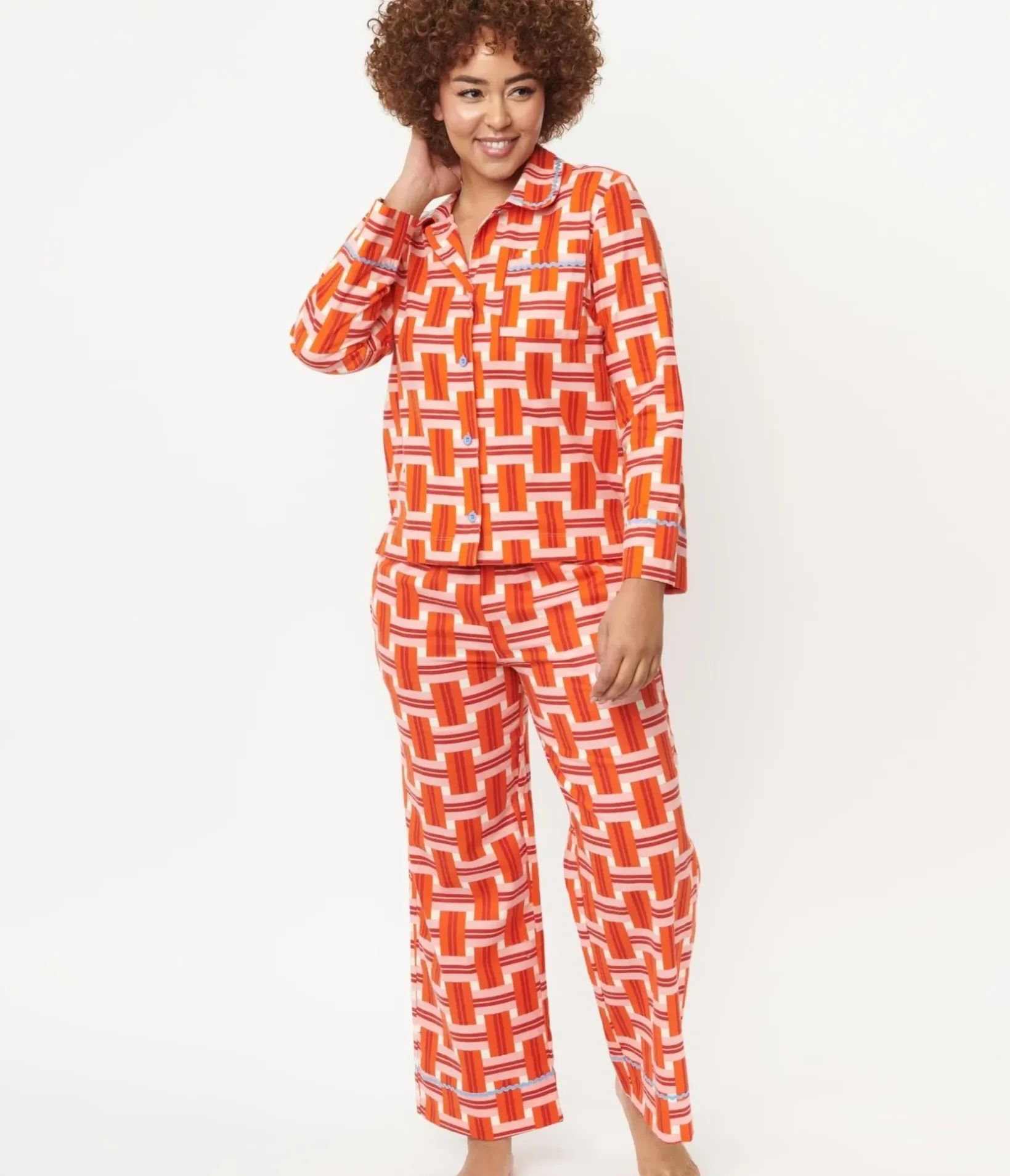Unique Vintage All Things Red>Orange & Red Basket Plaid Pajama Bottoms