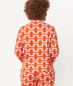 Unique Vintage All Things Red>Orange & Red Basket Plaid Pajama Top