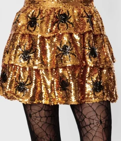 Unique Vintage Halloween>Orange Sequin & Spider Mini Skirt