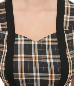Unique Vintage Swing|Pocket Dresses>Orchid Bloom 1950s Black Plaid Swing Dress