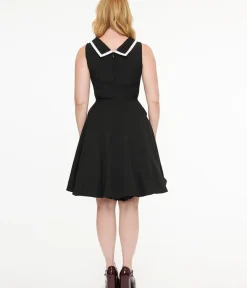 Unique Vintage Fit & Flare|Everyday Dresses>Orchid Bloom 1950s White Collar Black Dress