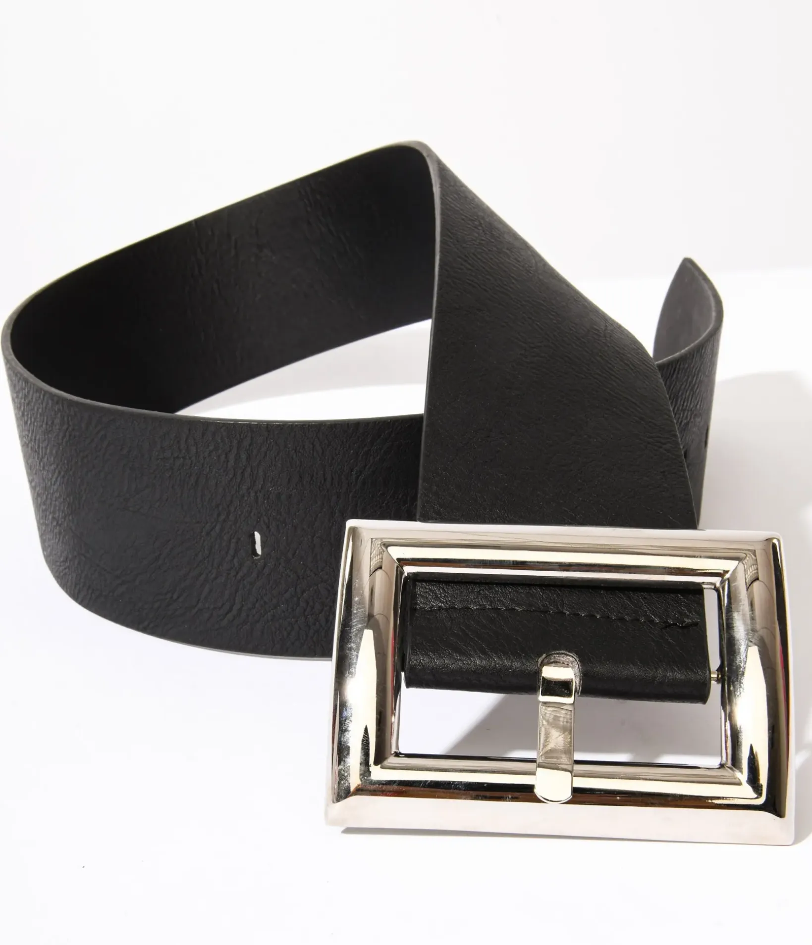 Unique Vintage Work Wear|Date Night Outfits>Oversized Silver Buckle Black Chunky Belt