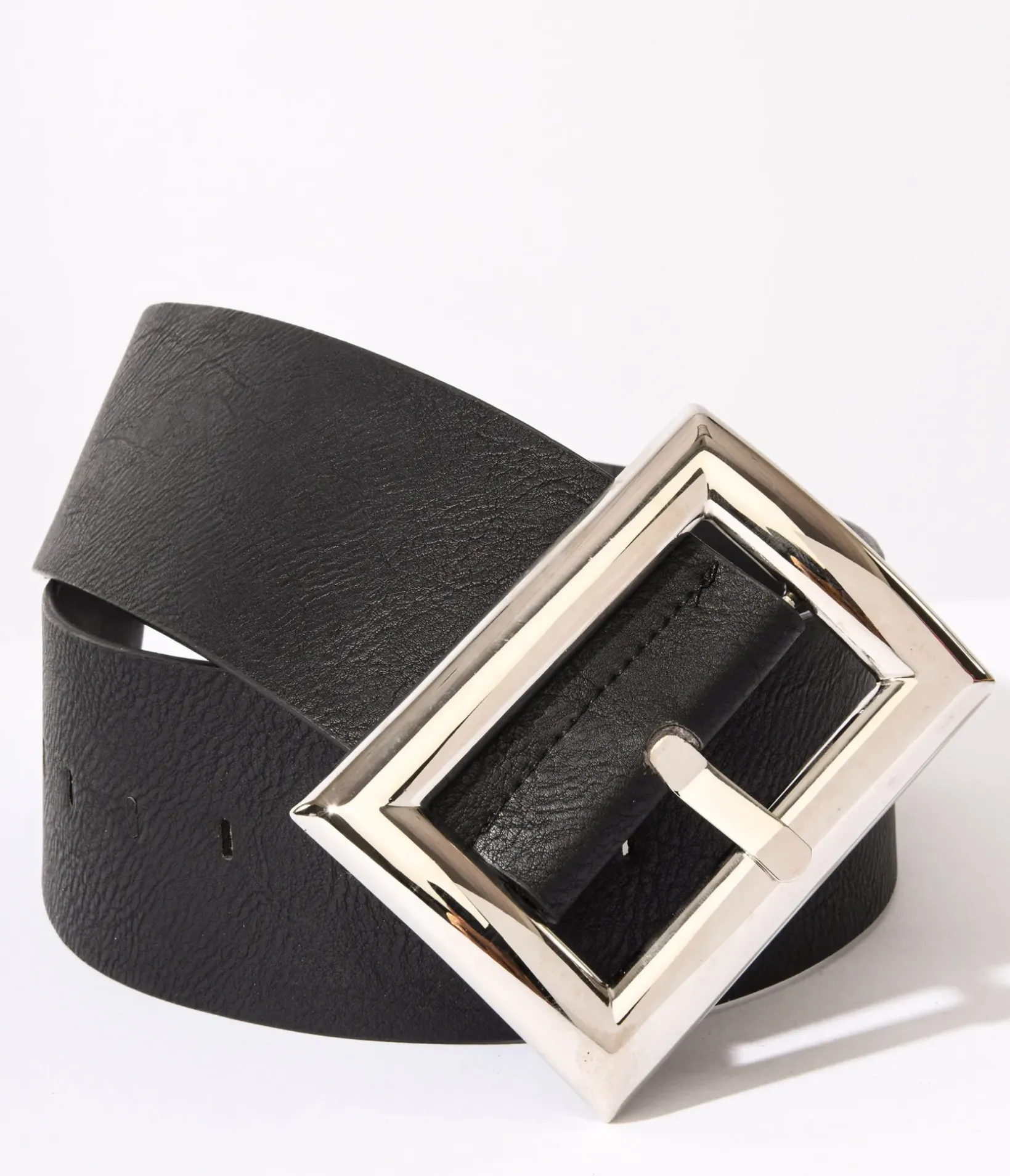 Unique Vintage Work Wear|Date Night Outfits>Oversized Silver Buckle Black Chunky Belt