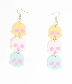Unique Vintage Halloween|Earrings>Pastel Candy Coated Skull Earrings