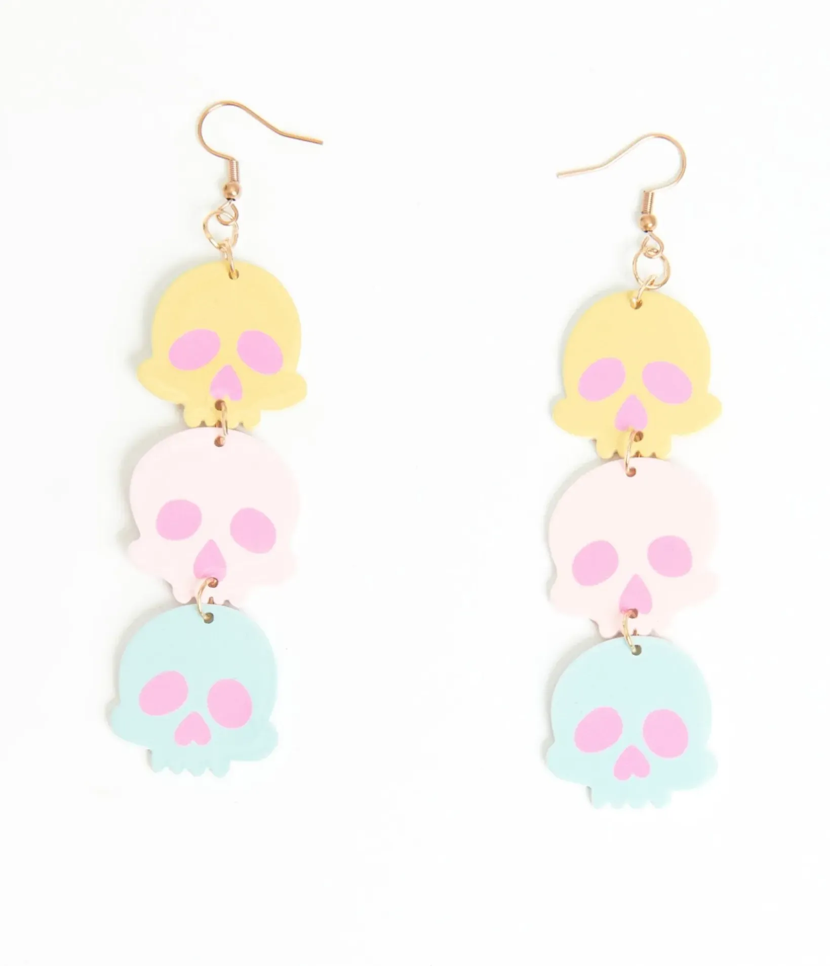 Unique Vintage Halloween|Earrings>Pastel Candy Coated Skull Earrings