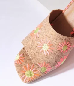 Unique Vintage Heels|Sandals>Pink Daisy Cork Mule Heels