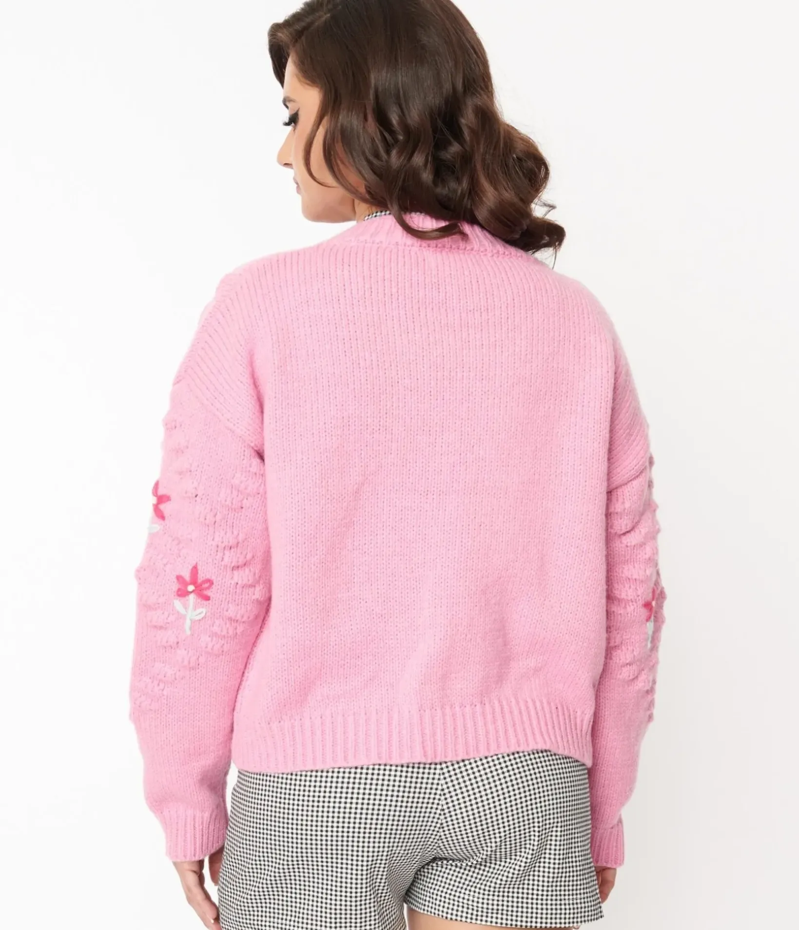 Unique Vintage Sweaters & Cardigans|All Things Pink>Pink Floral Cable Knit Cardigan