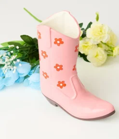 Unique Vintage All Things Pink|Gifts For The Home>Pink Floral Ceramic Cowboy Boot Vase