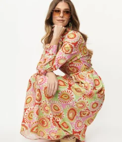 Unique Vintage Midi|All Things Pink>Pink & Green Paisley Print Midi Shirtdress